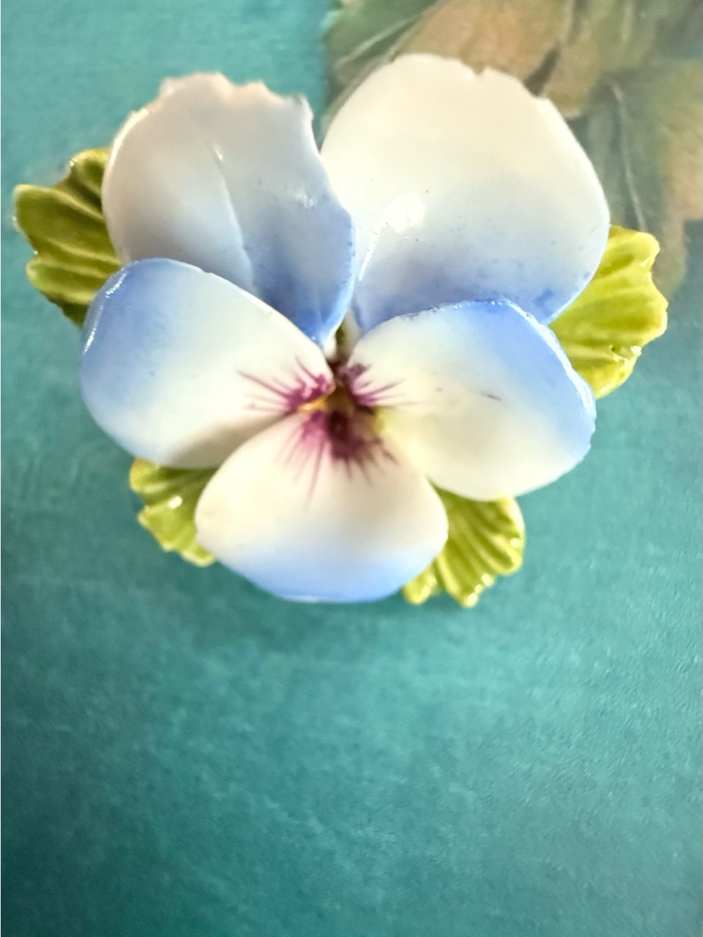 Porcelain Blue and White Pansy Accent Brooch